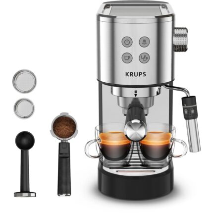 Krups Virtuoso+ XP444C – Cafetera Espresso 15 Bar, 1400W, Acero Inoxidable